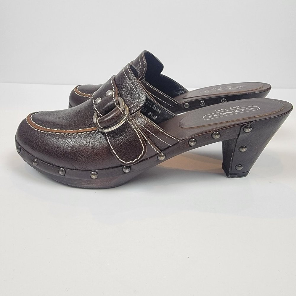 Coach Brown Leather Studded Mule Clogs - Picture 4 of 7